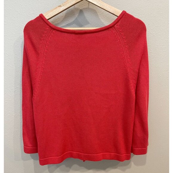 Talbots Women's Tight Knit Cardigan Size Large Coral Red Pockets Long Sleeves - Picture 2 of 9